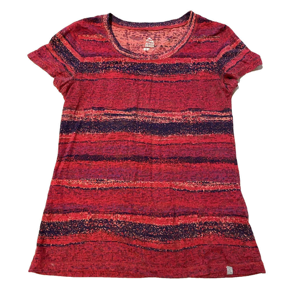 Alpine Design Womens Burnout Top Sz Medium Red Stripes Colorful Artsy Athleisure